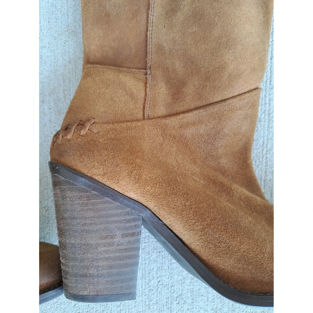 Free People Women's Brown Leather Suede Knee Length Buttons Eu 40 US 9.5-10 Heel